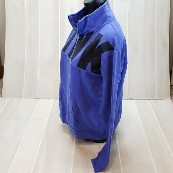 Victoria's Secret PINK NEW Oversized1/4 Zip Sweatshirt Blue Small Pullover - Picture 6 of 7